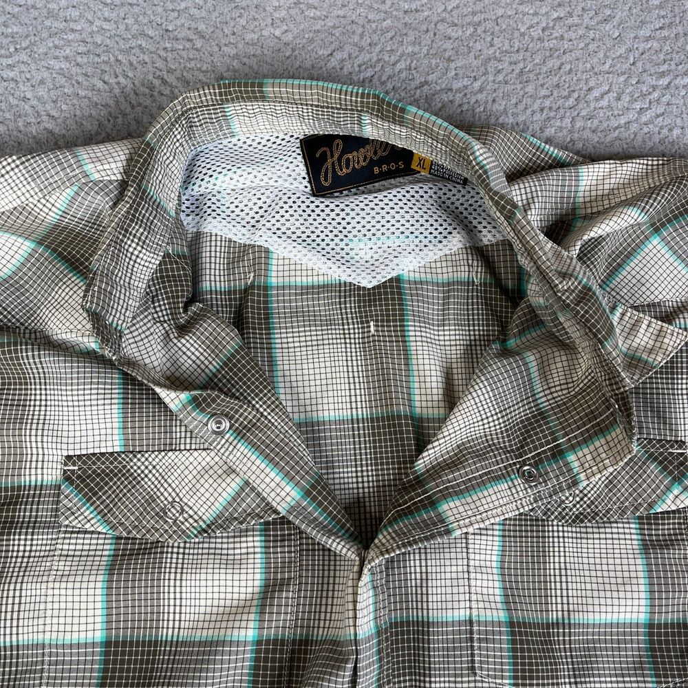 Howler Bros Pearl Snap Shirt Men XL Brown Blue Plaid Snap Huckberry Short Sleeve - Picture 4 of 13